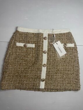 Endless Rose Metallic Tweed Mini Skirt Gold Size M